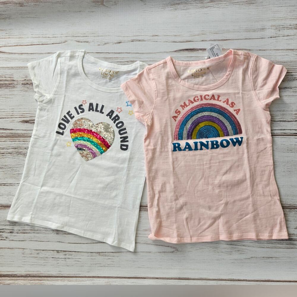 Vigoss Sequin Rainbow Tee Shirts sz 14/16